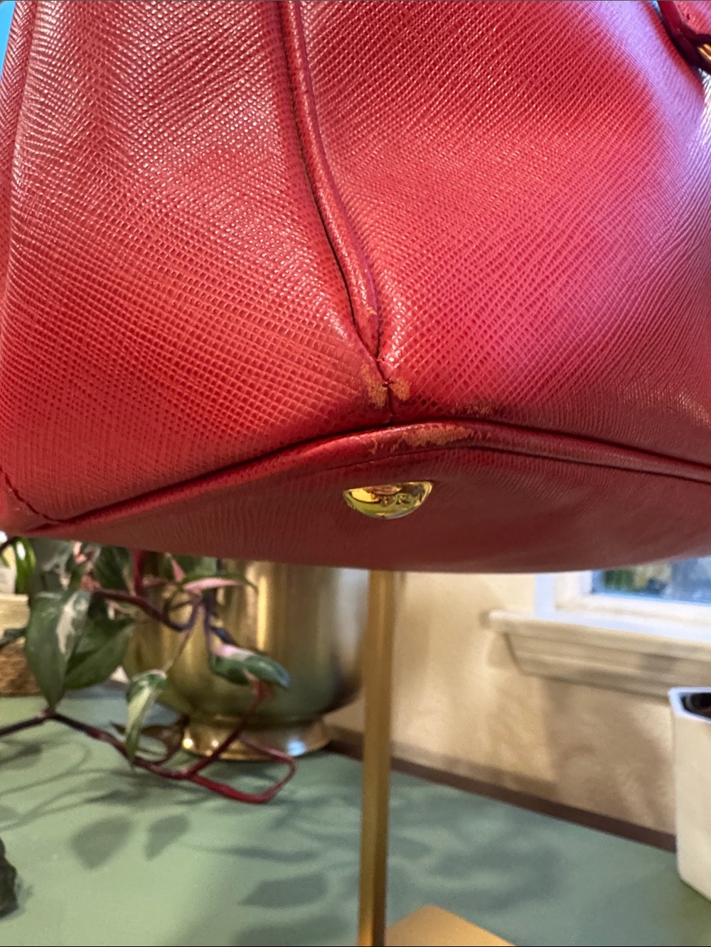 Prada Cherry Red Saffiano Tote with Gold Accents - Picture 4 of 14